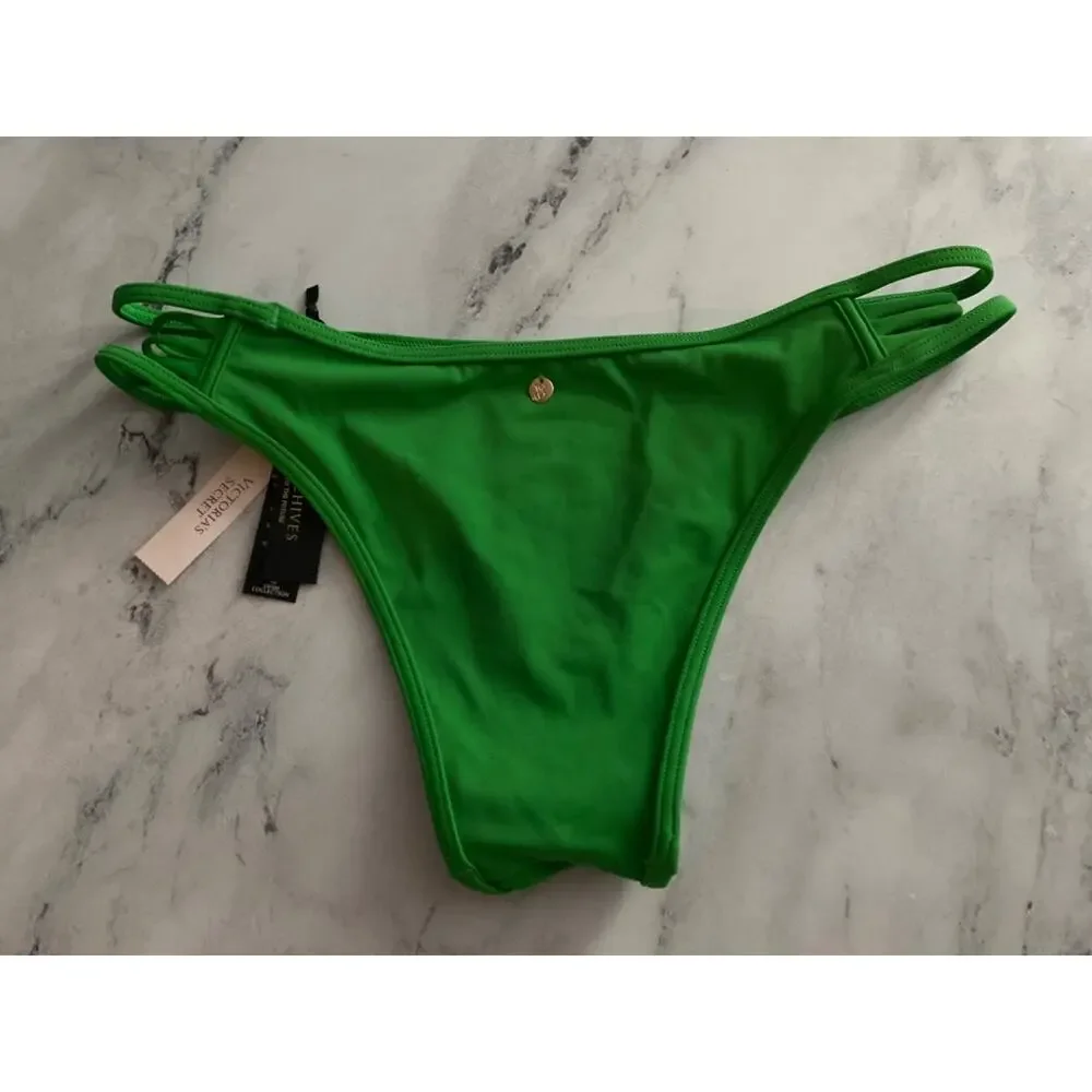 Victoria's Secret Swim Bikini Bottom Green Strappy Sides Brazilian Large L